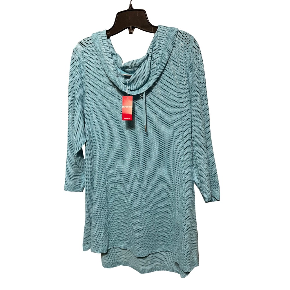 Avenue Leisure‎ Womens Light Blue Mesh Glitter Hoodie Sweatshirt Size 14 16